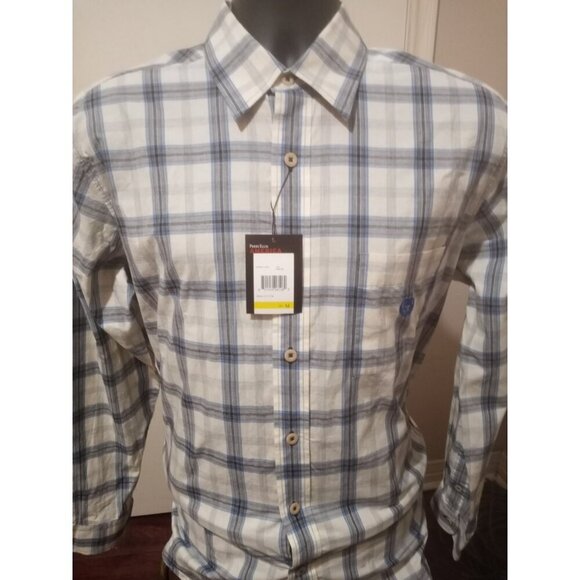 New Perry Ellis America men's long sleeve button White Blue Shirt Medium M NWT - Picture 1 of 12